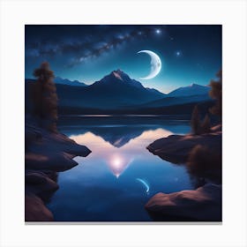 Moon Reflected In A Lake Canvas Print
