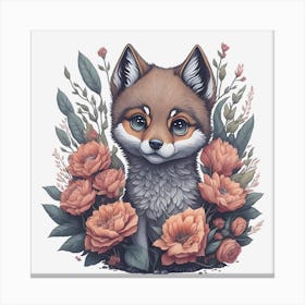 Cute Floral Wolf (4) Canvas Print