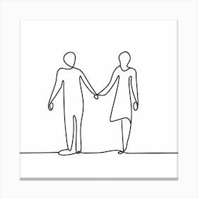 Continuous Line Drawing Couple Holding Hands Canvas Print