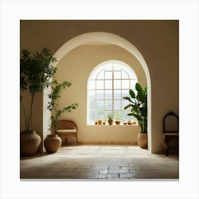 Empty Room With Potted Plants Canvas Print