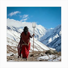 Firefly Graceful Indian Woman With Trident Walking Towards Snowy Hills 78325 Canvas Print