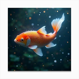 A Mythical Koi Fish With Scales Of Glowing, Iridescent Light Swimming Through A Cosmic Pond Canvas Print