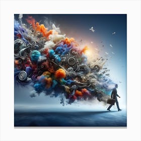 Man Walking Through A Cloud Canvas Print