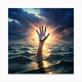 A Hand Reaching Out From The Depths Of The Ocean Canvas Print