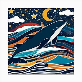 Whale jumping out of ocean Canvas Print