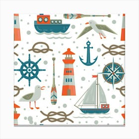 Nautical Elements Pattern Background Canvas Print