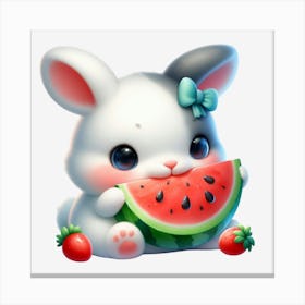 Cute Bunny Eating Watermelon Canvas Print