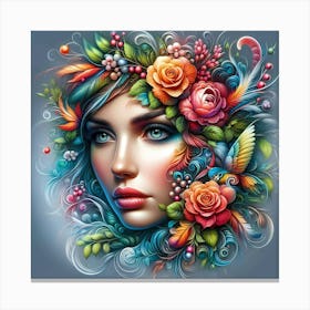 Portrait Of A Woman With Flowers 12 Canvas Print