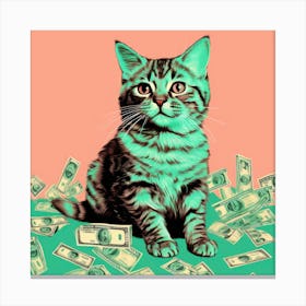 Cat With Money 1 Canvas Print