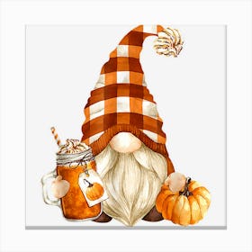 Cute Holiday Gnome For Thanksgiving With Fall Pumpkin Spice Canvas Print