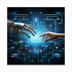 Abstract Concept Art Depicting A Fusion Of Humanity And Artificial Intelligence Where A Human Finge 2 Canvas Print