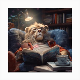Lion Reading A Book Canvas Print