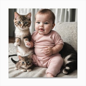 Baby With Kittens Canvas Print