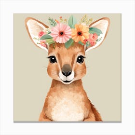 Floral Baby Kangaroo Nursery Illustration (8) Canvas Print