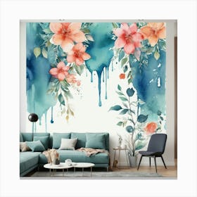 Watercolor Flowers Wall Mural Canvas Print