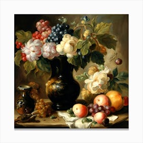 Still Life With Fruits And Flowers Canvas Print
