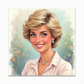 Princess Diana Beaming In Front Of A Soft Pastel Watercolor Scene, Elegant Smile 1 Canvas Print