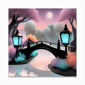 Bridge In The Moonlight Landscape Canvas Print