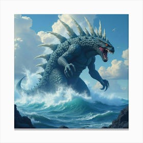 Titan Monster Emerging From Sea, Colorful Waves Crashing 1 Canvas Print