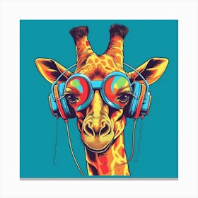 Giraffe With Headphones Canvas Print