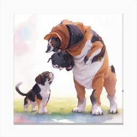 A Big Dog Playing With A Small Cat Painted 1 Optimized Canvas Print