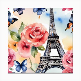 Paris Roses And Butterflies 8 Canvas Print