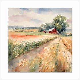 Red Barn In The Wheat Field Canvas Print