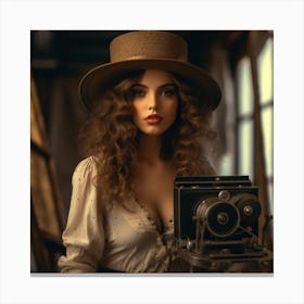 Vintage Girl With Camera 2 Canvas Print