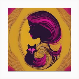 Woman With Raccoon, Mustard, Fuchsia and Plum Canvas Print