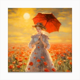 Woman walking in a Poppy Field Canvas Print