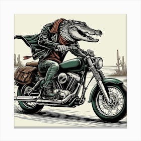 Crocodile On A Motorcycle 1 Canvas Print