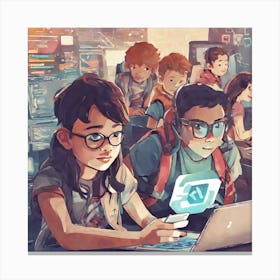 Children Using Laptops 1 Canvas Print