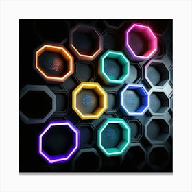 Hexagonal shapes with neon lights, futuristic, cyberpunk, background 4 Canvas Print