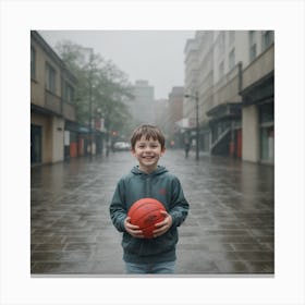 Portrait Of A Boy Holding A Basketball Canvas Print