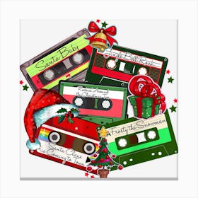 Retro Christmas 90s Music Cassette Tapes Santa Hat Xmas Canvas Print