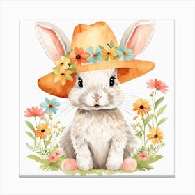 Floral Baby Rabbit Nursery Illustration (7) Canvas Print