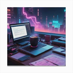 Computer Desk At Night 1 Canvas Print