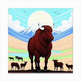 Bulls In The Desert 4 Canvas Print