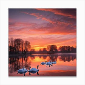 Swans At Sunset 1 Canvas Print