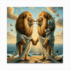 Lions In Love Canvas Print