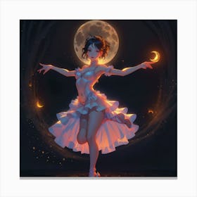 Girl Dancing Against Moons Canvas Print