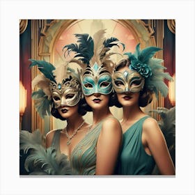 Three Women In Masks Canvas Print