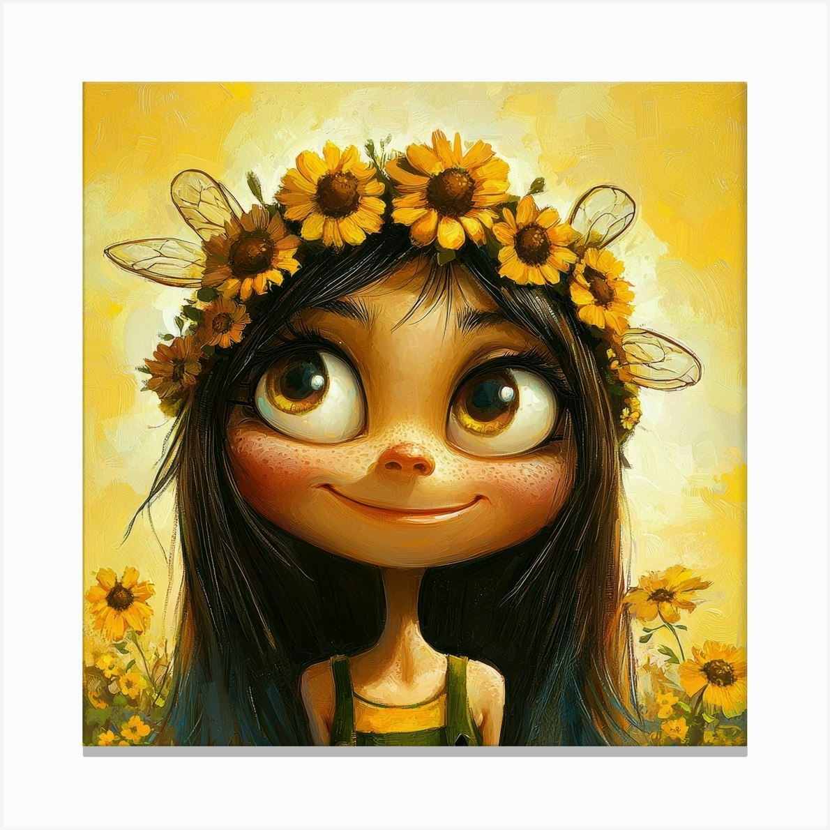 Sunflower Girl Canvas Print by Aloke Design