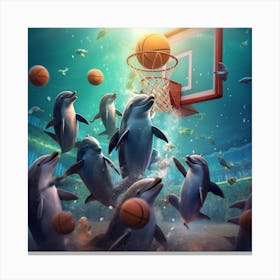 Dolphins Playing Basketball Canvas Print