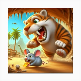 Prehistoric Cat and Mouse 4 Canvas Print