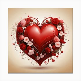 Red Heart With Roses Canvas Print