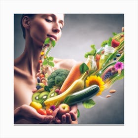 Healthy Woman With Fruits And Vegetables Canvas Print