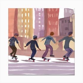 Skateboarders In The City Canvas Print