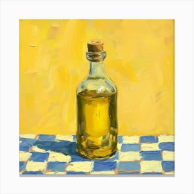 Olive Oil In A Bottle Yellow Checkerboard 1 Canvas Print