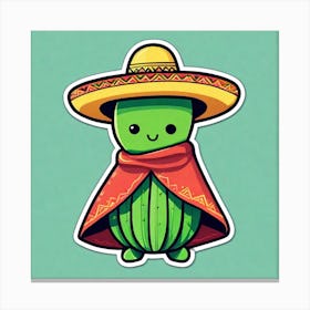Cactus Wearing Mexican Sombrero And Poncho Sticker 2d Cute Fantasy Dreamy Vector Illustration (99) Canvas Print